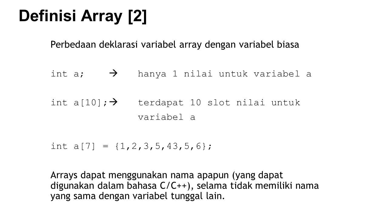 Perbedaan Array Dengan Variabel Biasa 9572
